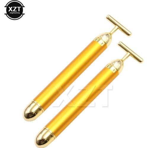 1pcs Vibration Facial Beauty Roller Slimming 24k Gold Massager Stick Lift Skin Face Pulse Firming Facial T-Shaped