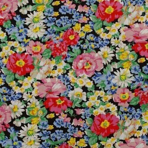 1 yard Cotton Poplin Fabric for sewing pathwork, dress, cloth, bedding - beautiful flowers and leaves(C) (width=140cm)