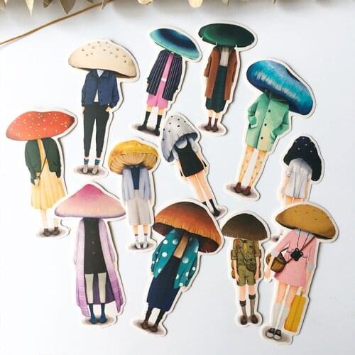 12PCS Mushroom head girl Stickers Crafts And Scrapbooking stickers book Student label Decorative sticker DIY Stationery