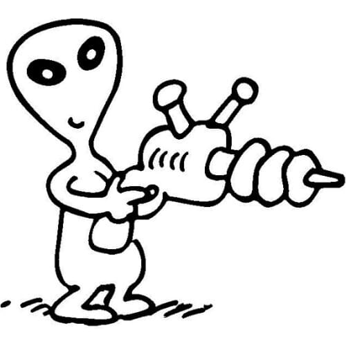 14.6cm*13cm Alien With Plasma Gun Funny Car Sticker Vinyl Car-styling Decal S6-3393