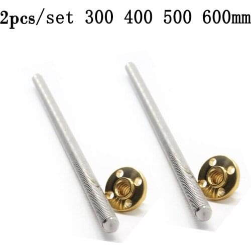 2pcs T8 pitch 8mm trapezoidal Lead Screw/rods 300/400/500/600mm thsl-500-8d brass Copper Nuts for 3d printer parts & CNC