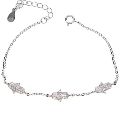 2021 Charm Bracelet AAA Sparking Pave Tiny Cute Hamsa Hand Girl Women Best Gift Real 100% 925 Sterling Fatimas Fashion Bracelet