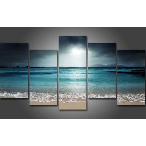 5 Piece canvas art Wall Decoration for Home Canvas Painting Wall Prints Pictures Sea Scenery With Beach free shipping\C-953