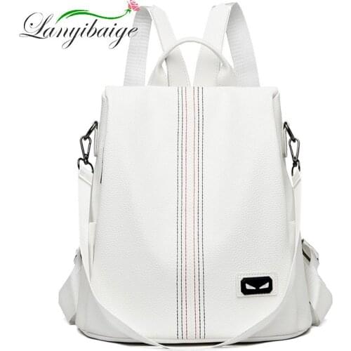 White Women PU Leather Backpack School Bags For Teens Girls Travel Anti-Theft Backpack Sac a Dos High Quality Ladies Bagpack
