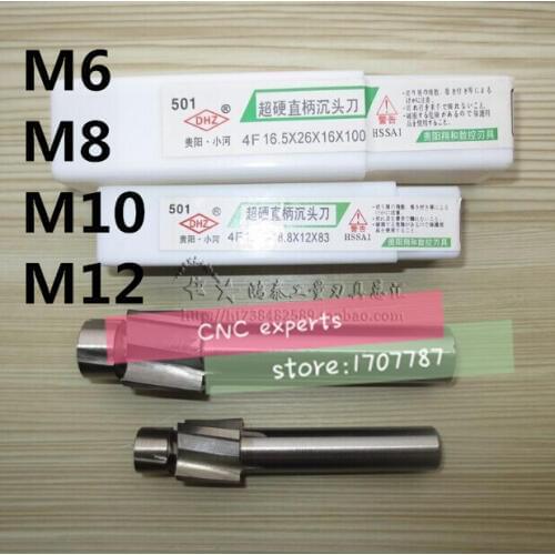 Free Shipping 4pcs 4 Flute AL HSS Counterbore End Mill M6 M8 M10 M12 metric Endmill/sink holes drilling head milling cutter