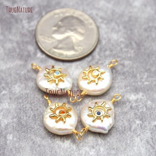 CZ Pave Gold Sun Accent Round Freshwater Pearl Pendant 12x21mm PC27225