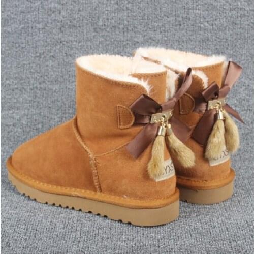 Kids Girls Boys Ankle Winter Snow Boots For Warm Genuine Leather Fashion child solid color Boot Shoes Pendant tassel du