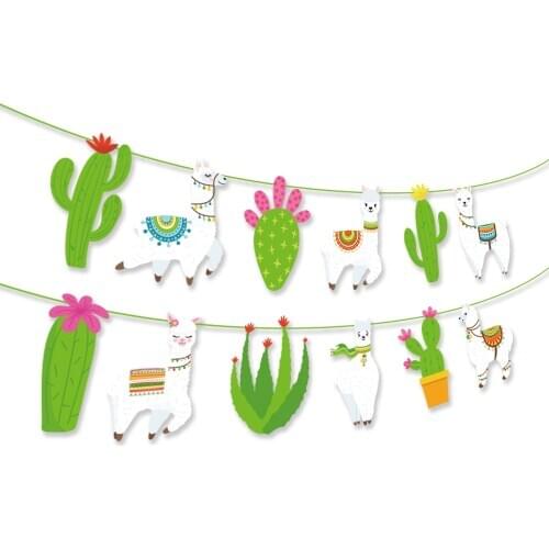 Kids Birthday Parties Decorations Kawaii Alpaca Cactus Theme Party Hanging Bunting Banners Cartoon Birthday Party Favor Supplies