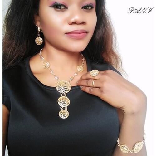 Fani Nigerian Wedding woman accessories jewelry set African Bridal Jewelry Set Brand 2019 Dubai Gold Color Jewelry Set Wholesale