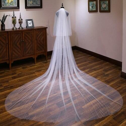 High Grades 2 layers Soft Tulle Shiny 300 Length 2021 Bridal Wedding Veils Bridal Veils Long Cathedral Bride Veil With Comb