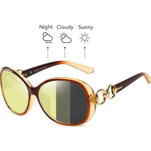 SOPRETTY Photochromic Women Polarized Night Vision Driving Glasses , TAC Oval Oversize Sunglasses Yellow Goggles UV400 S181