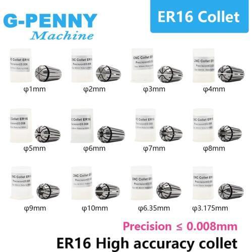 G-Penny 1pcs ER16 spring collet chuck High accuracy 0.008mm 1,2,3,4,5,6,7,8,9,10,1/4,1/8 CNC Milling Lathe Tool spindle motor