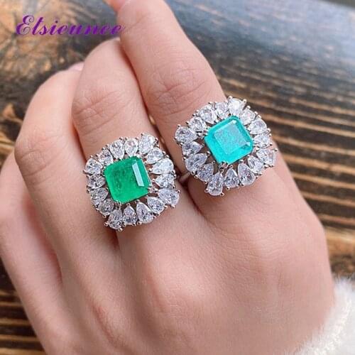 ELSIEUNEE Vintage 100% 925 Sterling Silver Paraiba Tourmaline Emerald Gemstone Open Ring Cocktail Party Fine Jewelry Wholesale