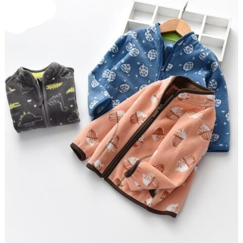 Spring Autumn Baby Girl Coat Crocodile Pine Cone Print Jacket For Boy Thin Zipper Polar Fleece Kids Outwear Child Clothes 2-6 Y