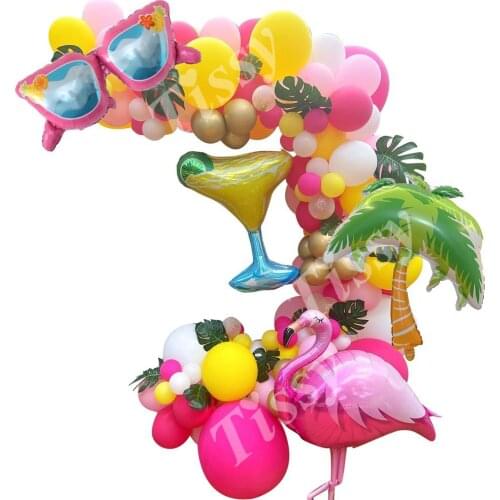 Summer Fruits Flamingo Balloons Hawaii Leaves Cooktail Balloon For Kids Birthday Decorations Tropical Hawaii Party Supplies