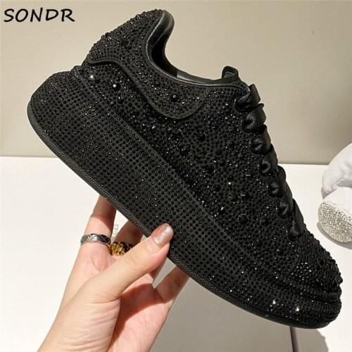 Luxury Brand Bling Rhinestone Platform Sneakers 2021 Fashion Designers Thick Sole Ladies Trainers Lace Up Casual Shoes Woman
