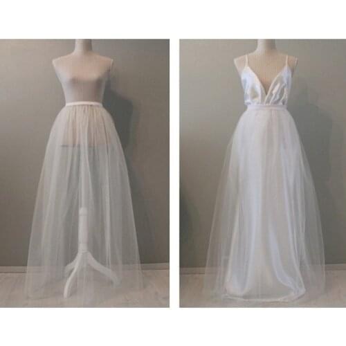 Mingli Tengda Tulle Detachable Overskirt Custom Made 2 Layers Tulle Tutu Skirt Sexy See Through Chic Long Maxi Skirt Plus Size