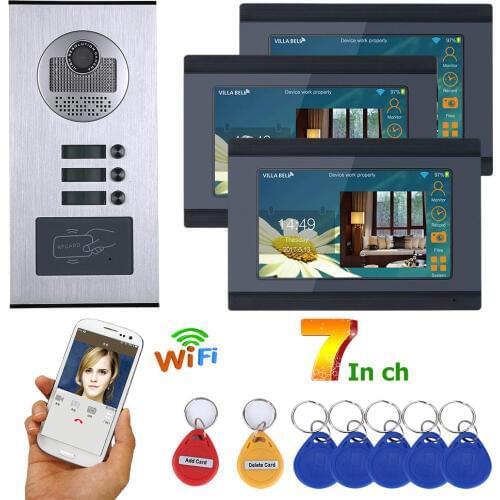 MOUNTAINONE Video Intercom Systems 3 apartments 7 inch Wifi Video Door Phone System RFID IR-CUT HD 1000TVL Doorbell Camera