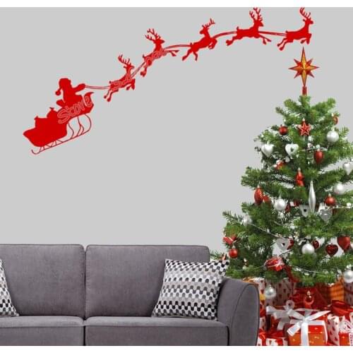 Christmas deer carriage Flying Santa Wall Sticker Festival Home Decor living room Self Adhesive Stickers Vinyl Wallpaper EA706