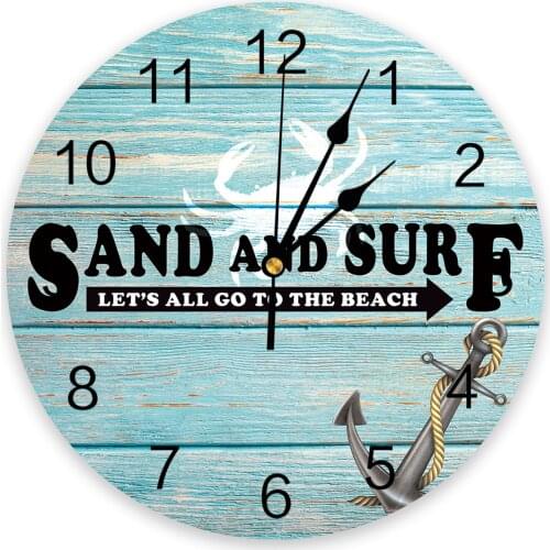 Wood Grain Shabby Text Crab Anchor Wall Clock For Modern Home Decoration Teen Room Living Room Needle Hanging Watch Table Clock
