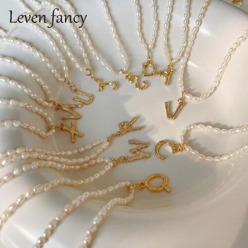 Natural Freshwater Pearl Bamboo Texture Letter Script Name Monogram 925 Sterling Silver 26 Alphabet Pendant Necklace Jewelry