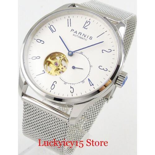 PARNIS Luxury Men Wristwatch 42mm Hollow Dial Classic Watch MIYOTA Movement mental Bracelet