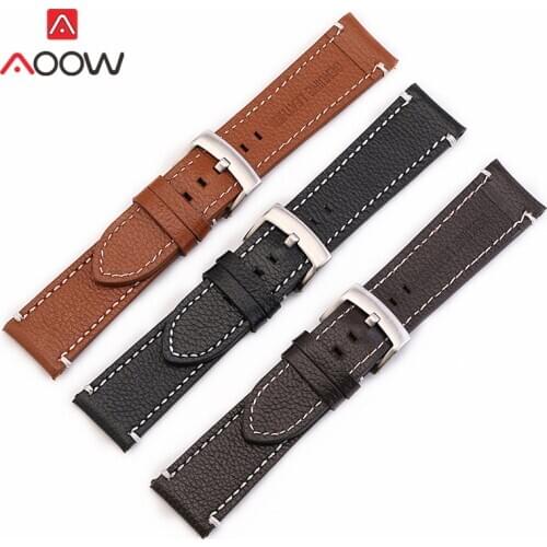 Genuine Cow Leather Watchband 18mm 20mm 22mm Black Brown Sewing Men Women Replacement Band Strap Watch Accessories