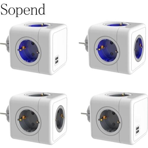 Sopend Power Wall Outlets Power Strip Powercube Smart Socket 5V 2.1A Usb 250V Multiprise Wall 4 Outlet Extension Adapter Socket