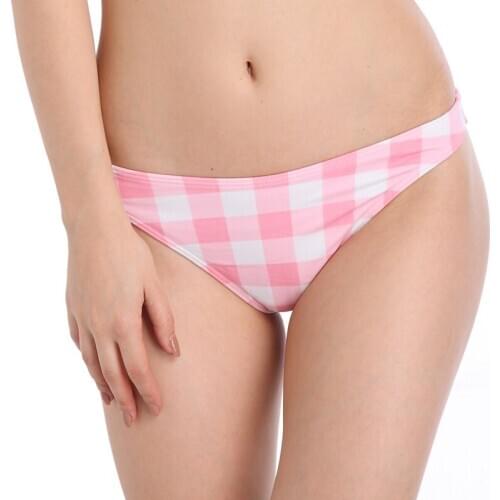 Pink Plaid Bikini Bottom Plus Size Beach Briefs Lady Swimwear Panty Super Nylon Quality Fully Lined Women Swim Panty 02