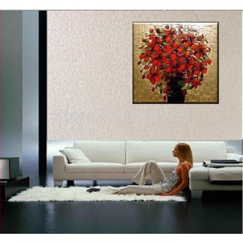 Handpainted Oil Painting High Quality on Canvas Red Flowers Room Decorations Beautiful Hang Pictures as Best Gift