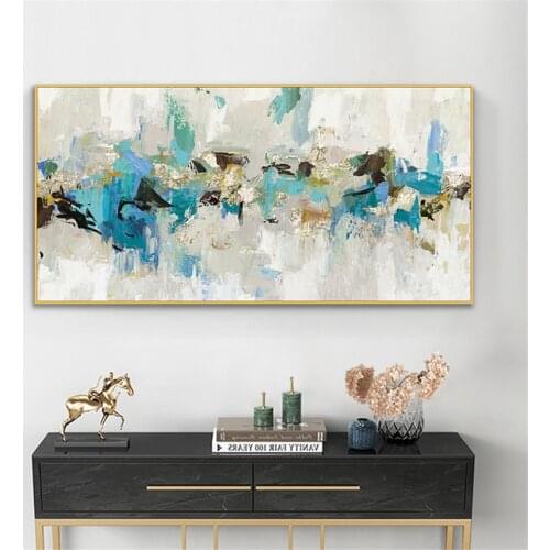Hand Painted Sapphire Blue Turquoise Oil Painting Canvas For Room Decor Modern 100% Handmade Abstract Picture Painting