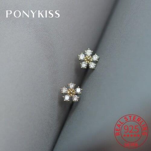 PONYKISS 100% S925 Sterling Silver Flower branches Zircon Stud Earrings for Women Party Delicate Elegant Accessory Gift