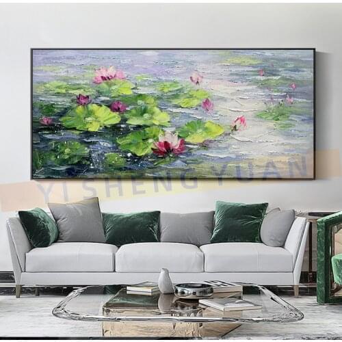 Modern 100% Hand Painted Monet Lotus Flower Oil Painting Reproduction Canvas Wall Art Unframed Paintings Wall Picture Artwork