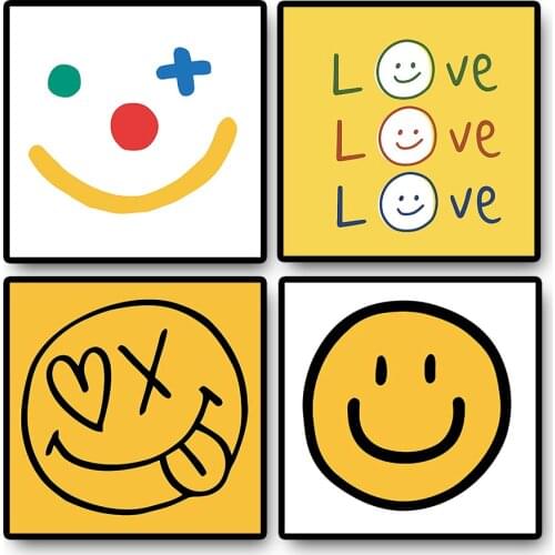 Modern Minimalist Yellow Smiling Face Canvas Painting Cartoon Smiley For Wall Home Decor Bedroom Living Room Hanging Pictures