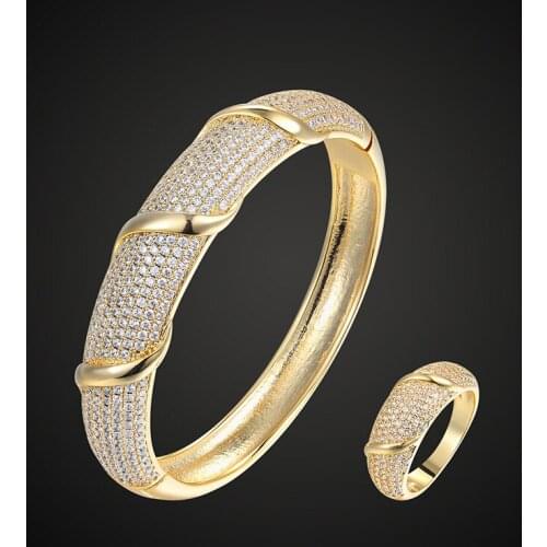Vankeliif Luxury Bangle and rings womens jewelry sets all zirconium micro-inlays with winding lines classic fashion jewelry