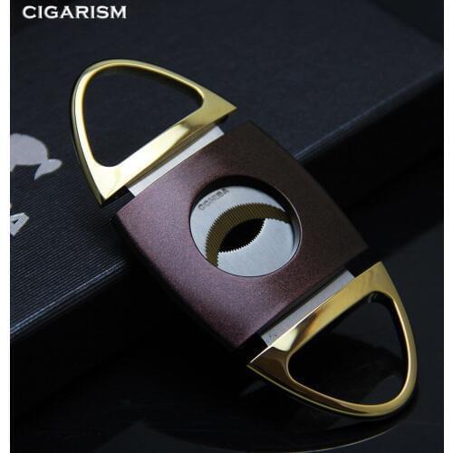 High-Grade COHIBA Golden Handle Stainless Steel Dual Saw Blades Cigar Cutter Gift Box