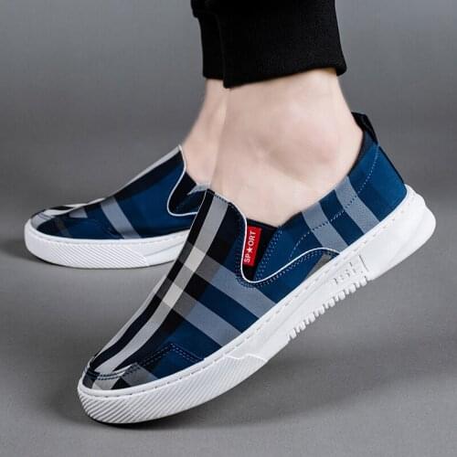 XIZOU tending shoes sneakers Mens Casual Shoes Light Canvas Shoes Men men breathable Board Loafers Shoes Flat Shoes gingham