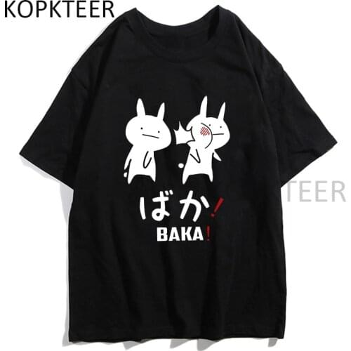 Funny Anime Baka Rabbit Slap Japanese T Shirt Men Women Black Friday Fashion Tops Ullzang Graphic Tshirt Short Sleeve Top Tees