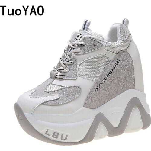 Casaul Shoes Woman High Platform Sneakers 12CM Women New 2020 Spring Female Shoes Black White Sneakers For Women Breathable Shoe