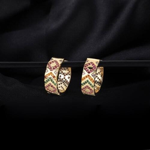 Top Quality New Fashion Gold Color Micro Mosaic Fancy AAA+ Zircon Stripe Cute Buckle Hoop Earrings Hoop for Women INS Jewelry