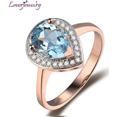 LOVERJEWELRY Lady Topaz Rings Jewelry Vintage Pear 7x9mm Solid 14Kt Rose Gold Natural Diamond Topaz Party Wedding Ring For Women