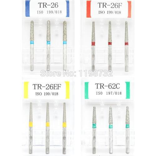 15Pcs /5Boxes Dental Diamond Burs TR-26 / TR-26F / TR-26EF / TR-62C Polisher Drill Dia-Burs High Speed Handpiece Dentist Burrs
