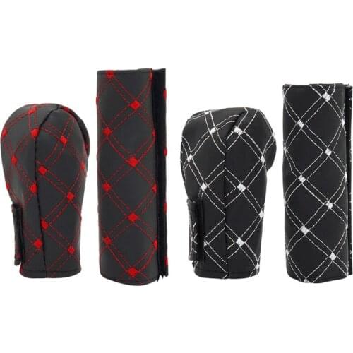 2 In 1 Set Car Faux Leather Gear Shift Knob Cover Hand Brake Cover Sleeve Car-mounted Hand Brake Block Gear Shift Collars Cover