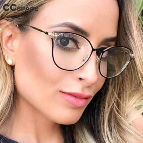 48181 Cat Eye Diamond Anti-Blue Light Metal Glasses Frames Men Women Optical Fashion Computer Glasses