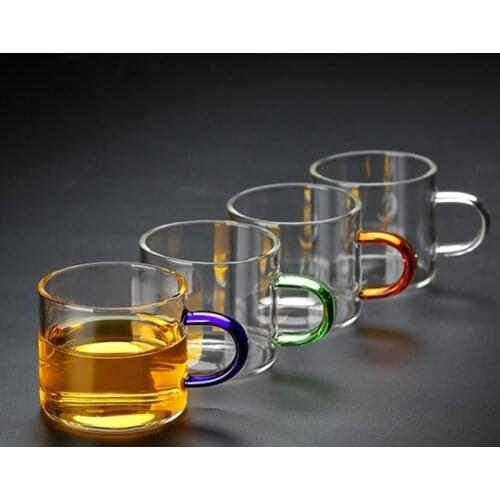 6 Pieces Coffee Glasses Tea Mugs Cups with Color Handle Drinking Glasses Teaware
