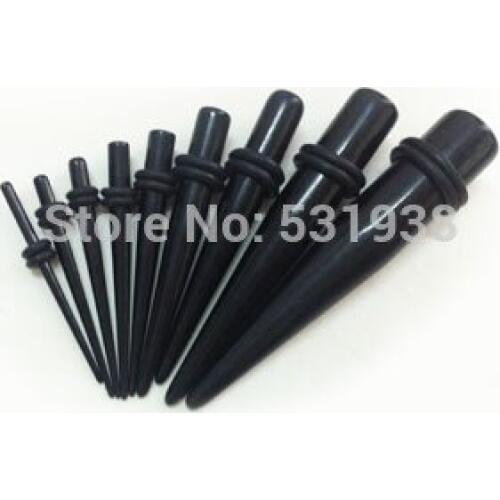 9pcs fashion body jewelry ear tapers plugs and tunnels for men women black 1.6mm-10mm pircing stretching kit body jewelry