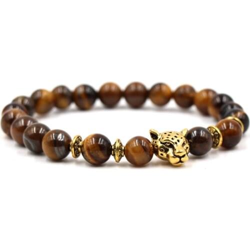 Natural Agate Tiger Eye Stone Bracelet Beads Leopard Head Elastic Bracelet Mens And Womens Elastic Bracelet