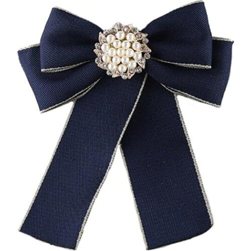 British Handmade Bow Tie Brooch Korean Fashion Womens Bank Hotel College Style Shirt Accessories Pearl Collar Flower Bowtie