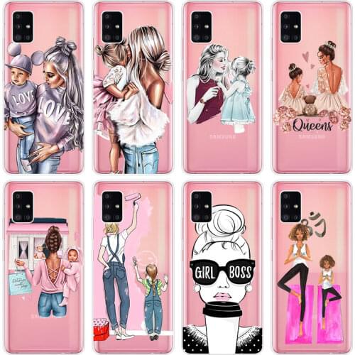Black Brown Hair Baby Mom Girl Case for Samsung Galaxy A12 A02 A03S A21S A22 A32 A52 A72 A82 Quantum S21 Plus FE Ultra M02S M12