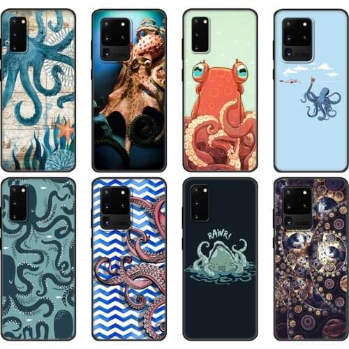 Black tpu Case For Samsung galaxy S20 /S20 PLUS/S20 ultra/S20+ /S20FE back cover blue sea octopus